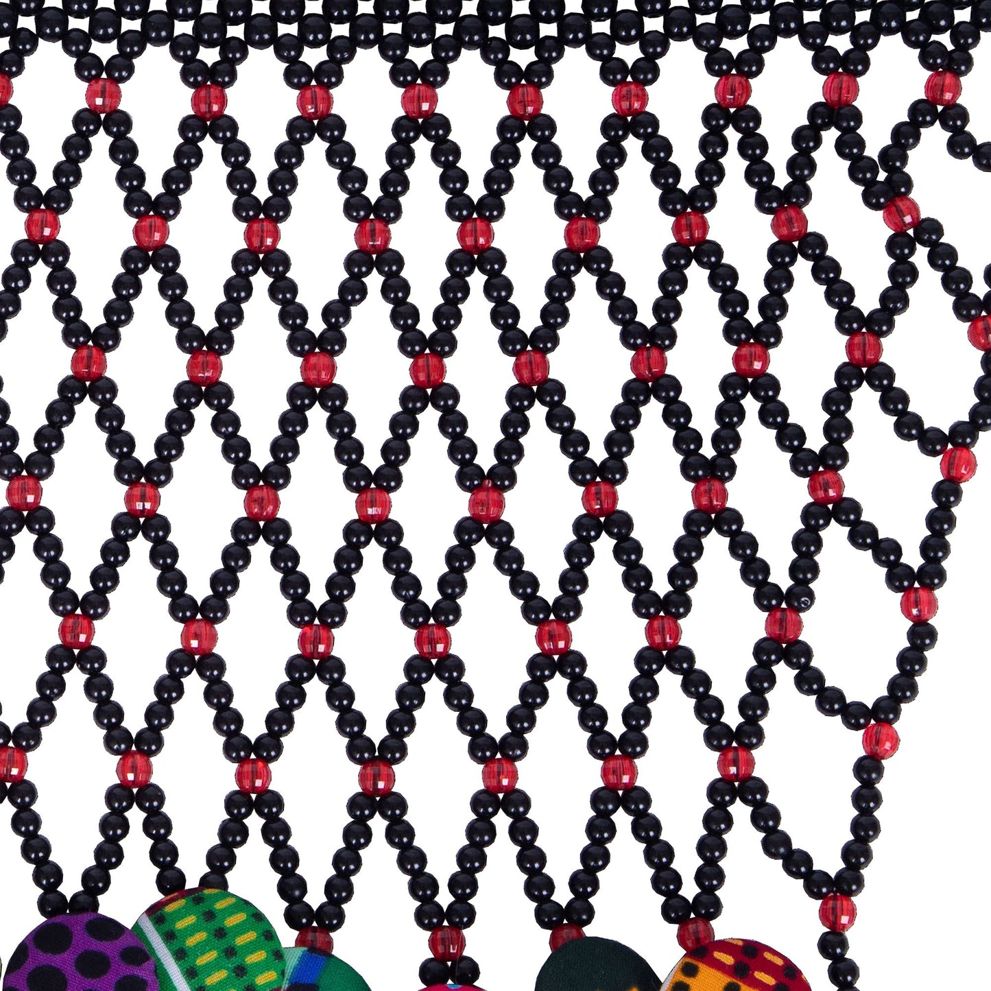 Handmade Mesh Beaded Collar Necklace African Traditional Printed Fabric Cover Buttons Trendy Fashion Accessories