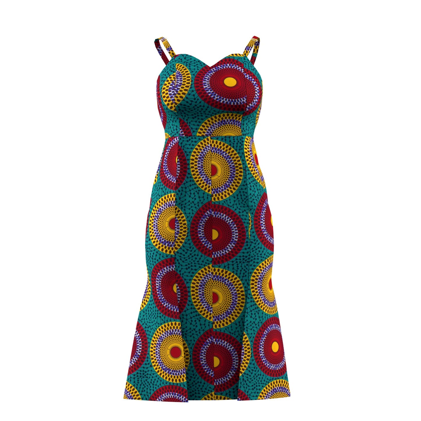 Ankara Print Sweetheart Neck Bodycon Midi Dress with Slit