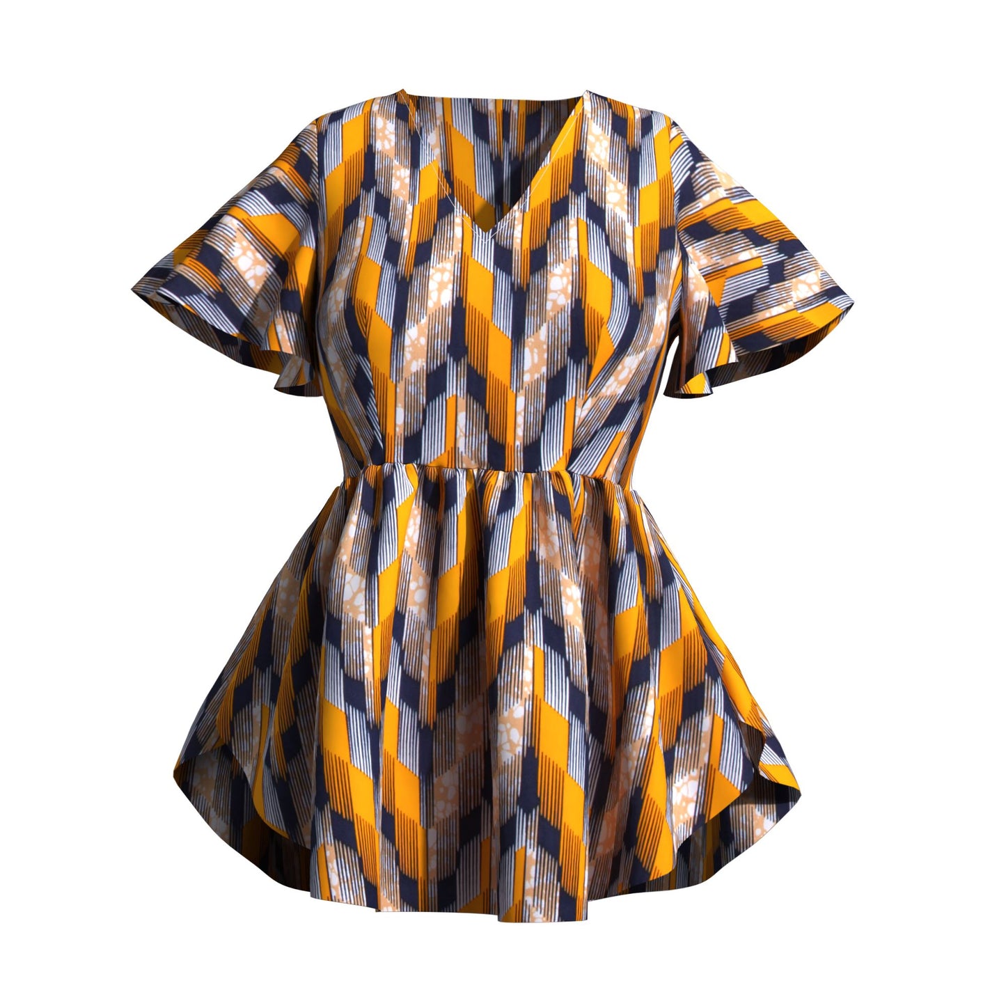 African Print V Neck Irregular Hem Fashion Women Peplum Top