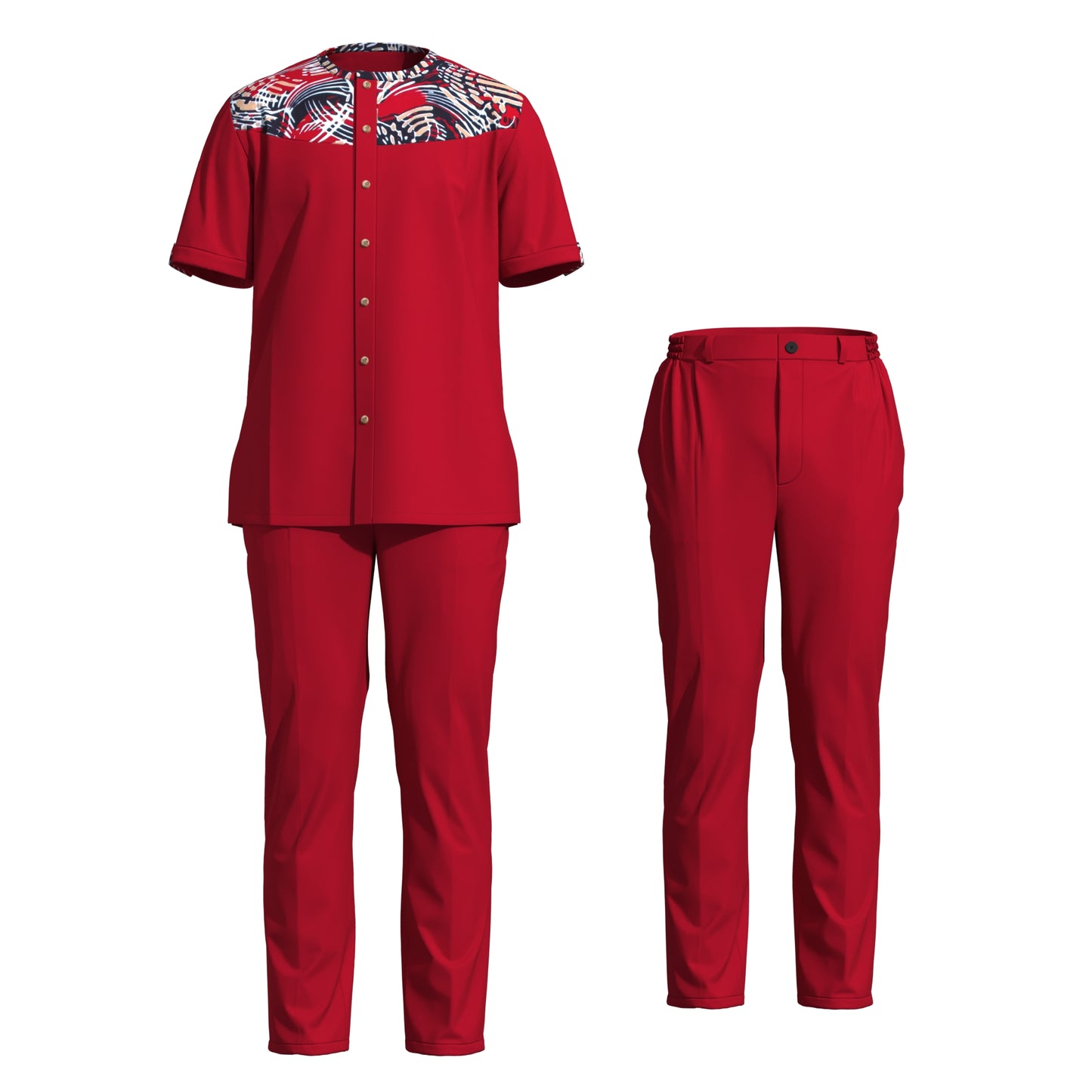 African Print Patchwork Short Sleeve Shirt & Pants Set