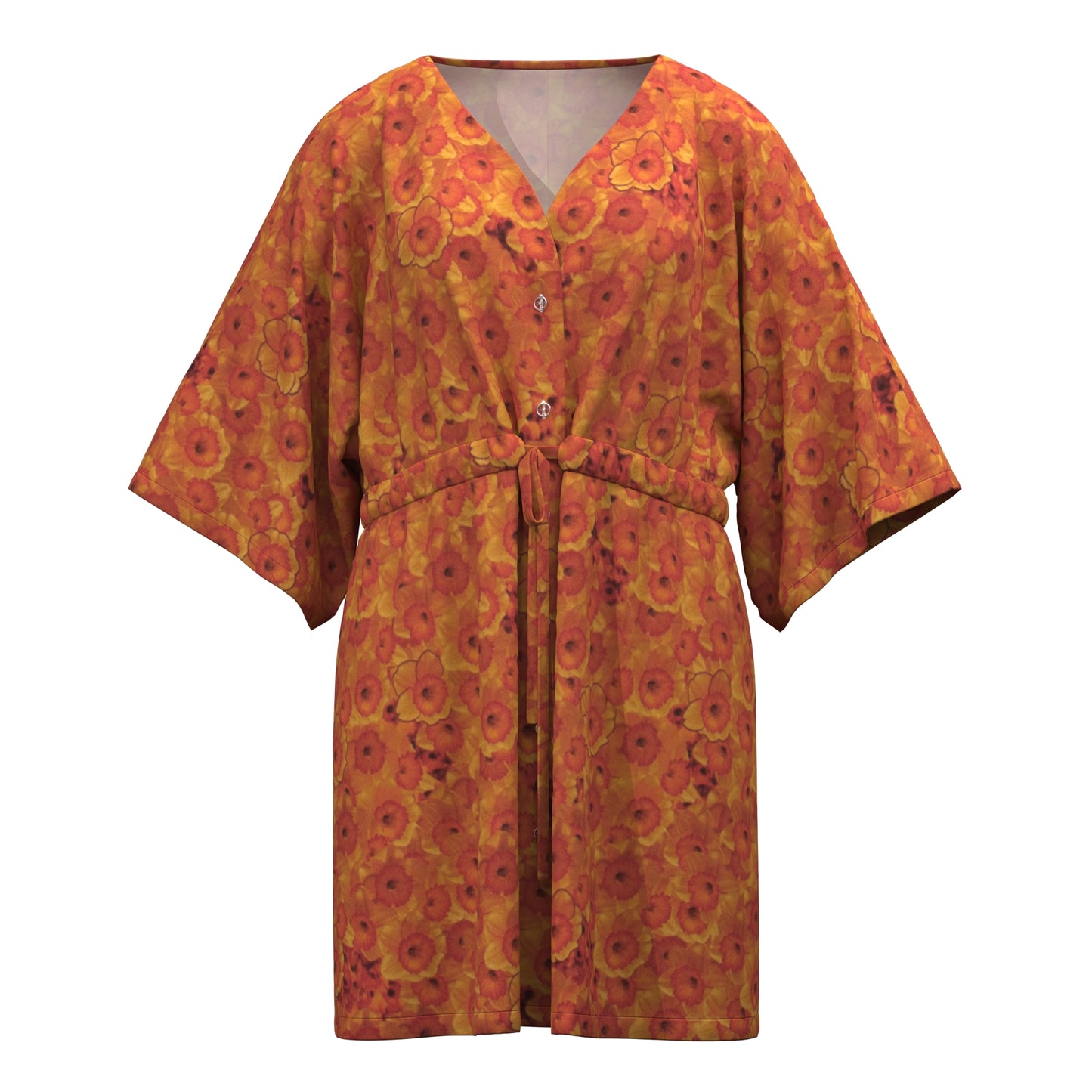 African Print V-Neck Drawstring Waist Batwing Sleeve Dress