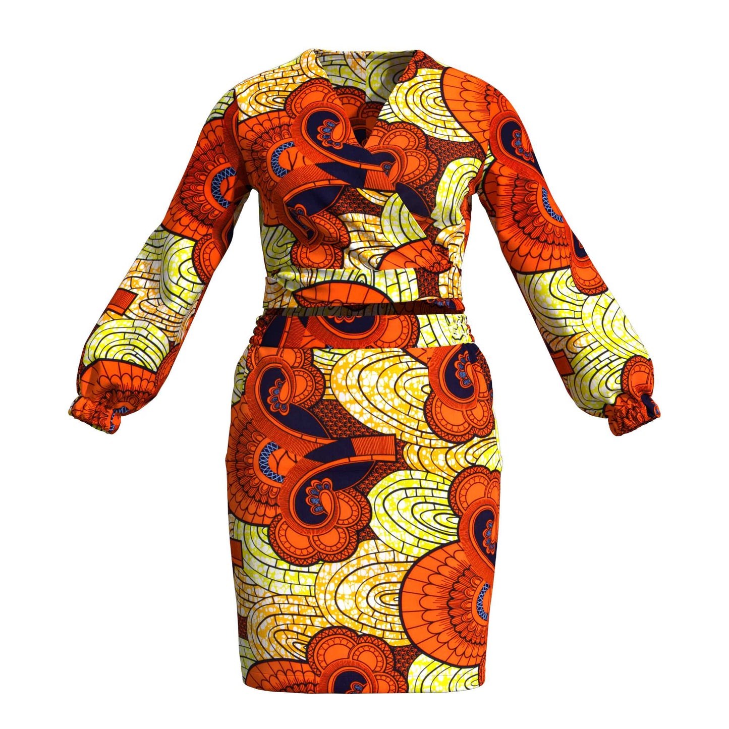 African Print Wrap Tie Top & Bodycon Mini Skirt Two Piece Outfit
