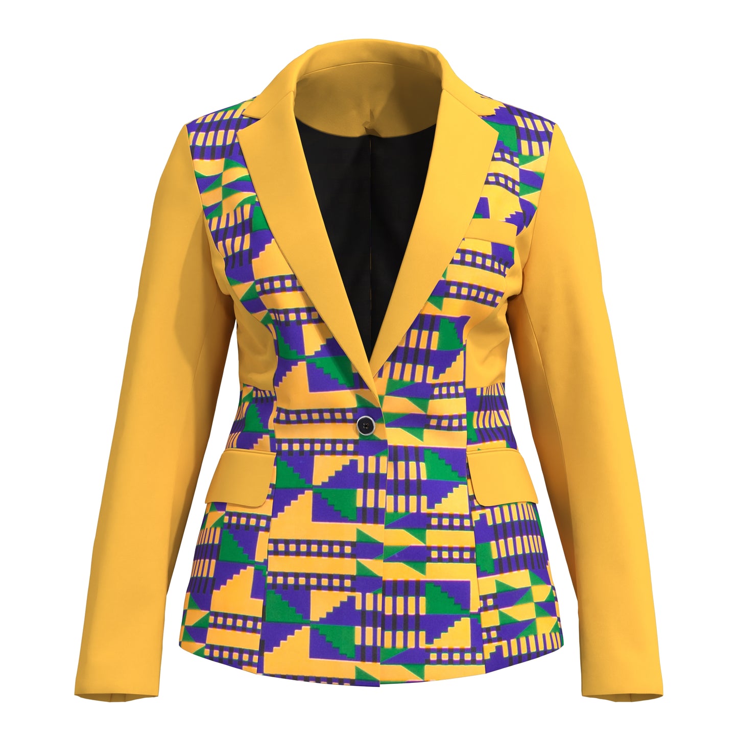 African Print Patchwork Slim Fit One Button Women Blazer Jacket