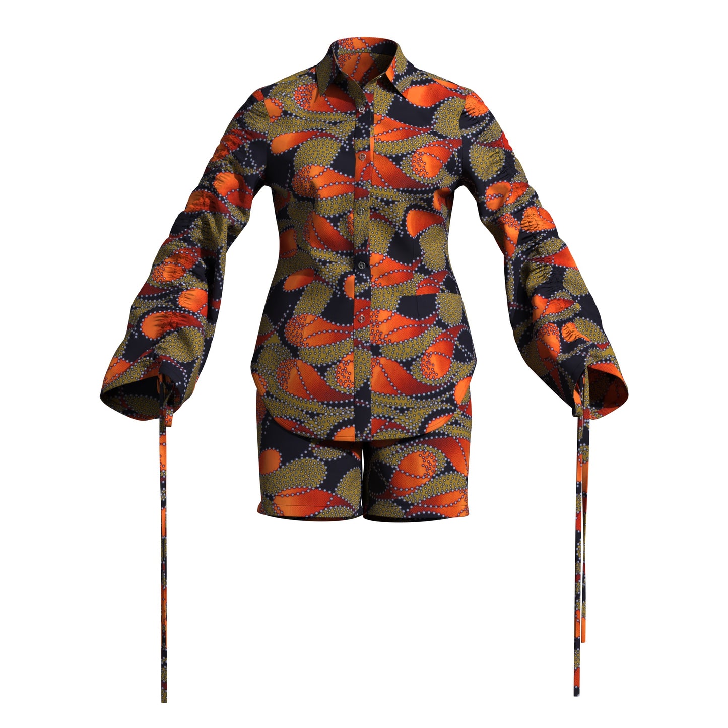 African Print Smocked Sleeve Shirt & Shorts Two-Piece Set