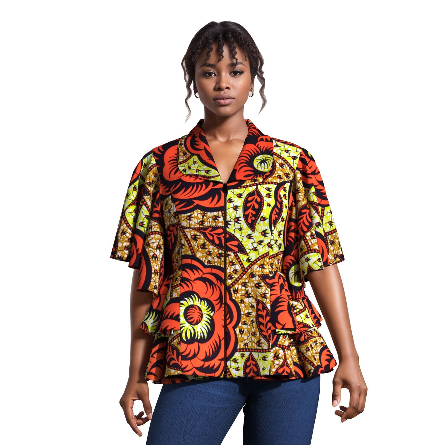 Colorful African Wax Print Flattering Peplum Blouse