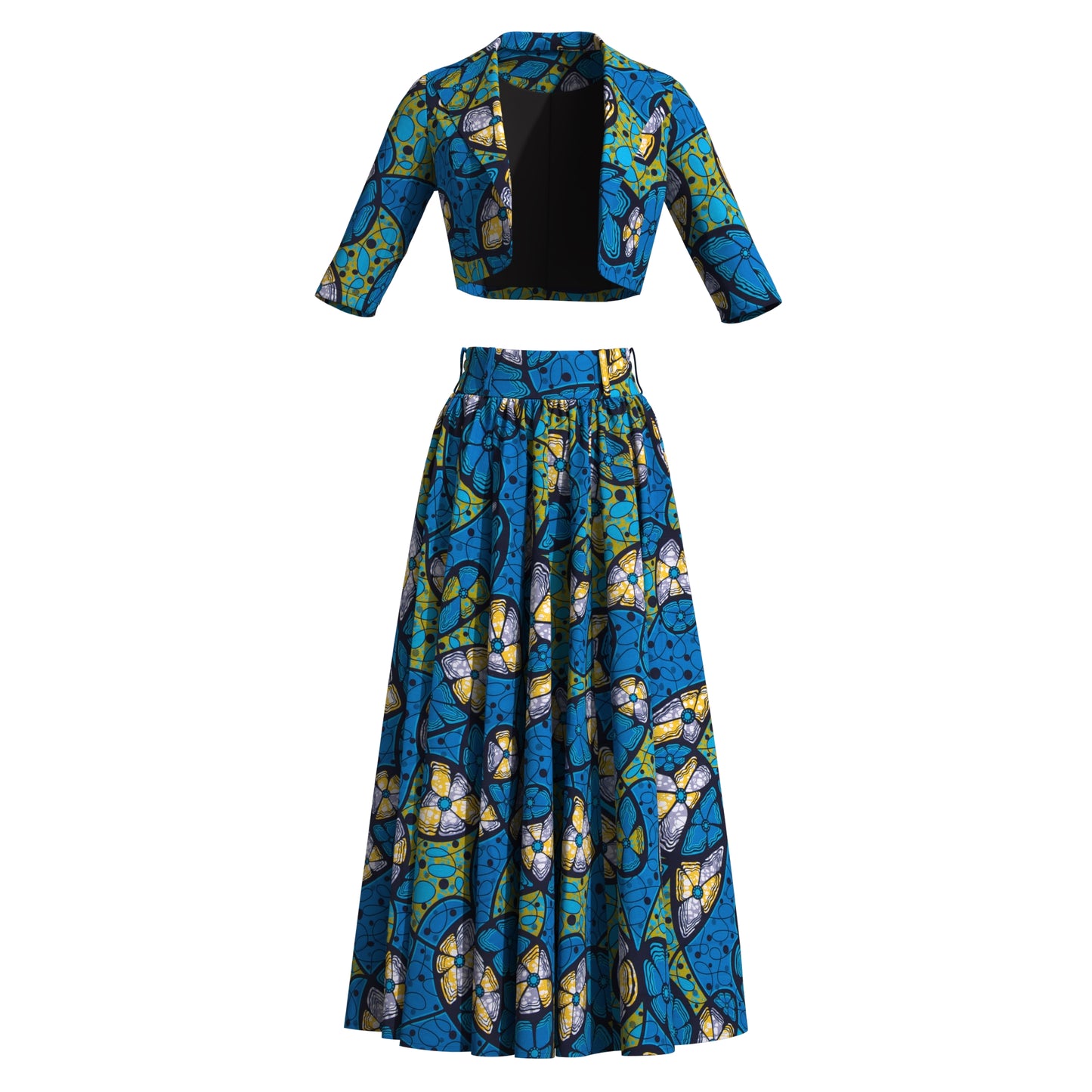 Ankara African Print Two-Piece Blazer & High Waist Maxi Skirt Set