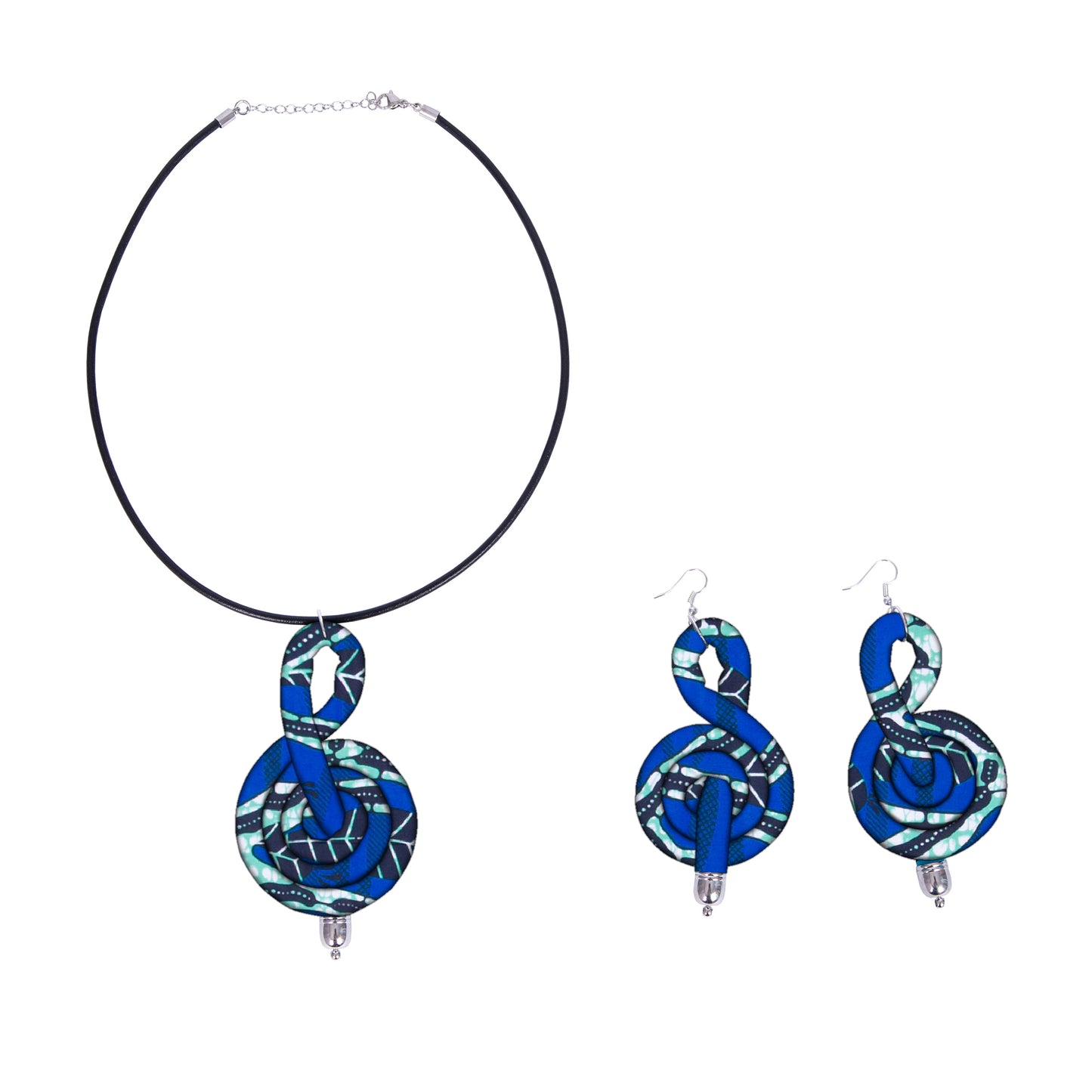 Ladies Kente Geometric Fabric Treble Clef Jewelry Set African Coordinated Neck & Ear Outfit Accessories