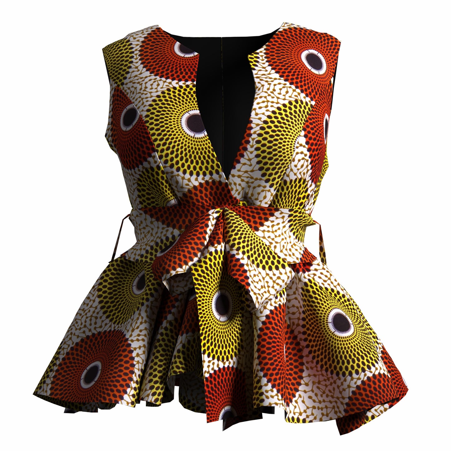 Elegant Afrocentric Print Peplum Top with Matching Belt