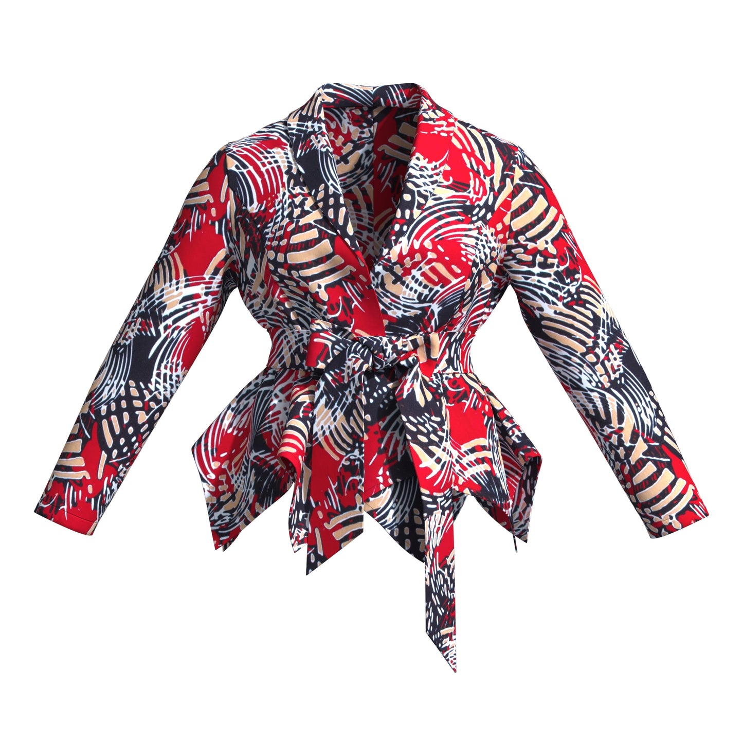 Floral Print Wrap Blazer – Convertible Belt Asymmetric Ruffle Hem Jacket