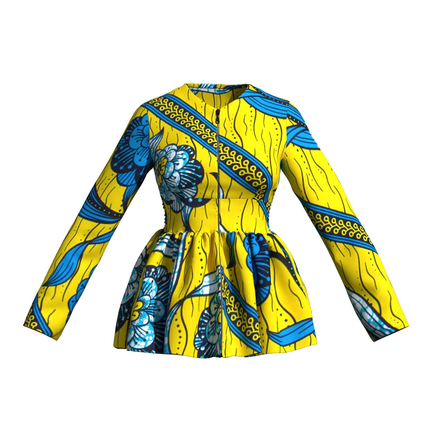 Traditional African Print Flattering Peplum Long Sleeve Top
