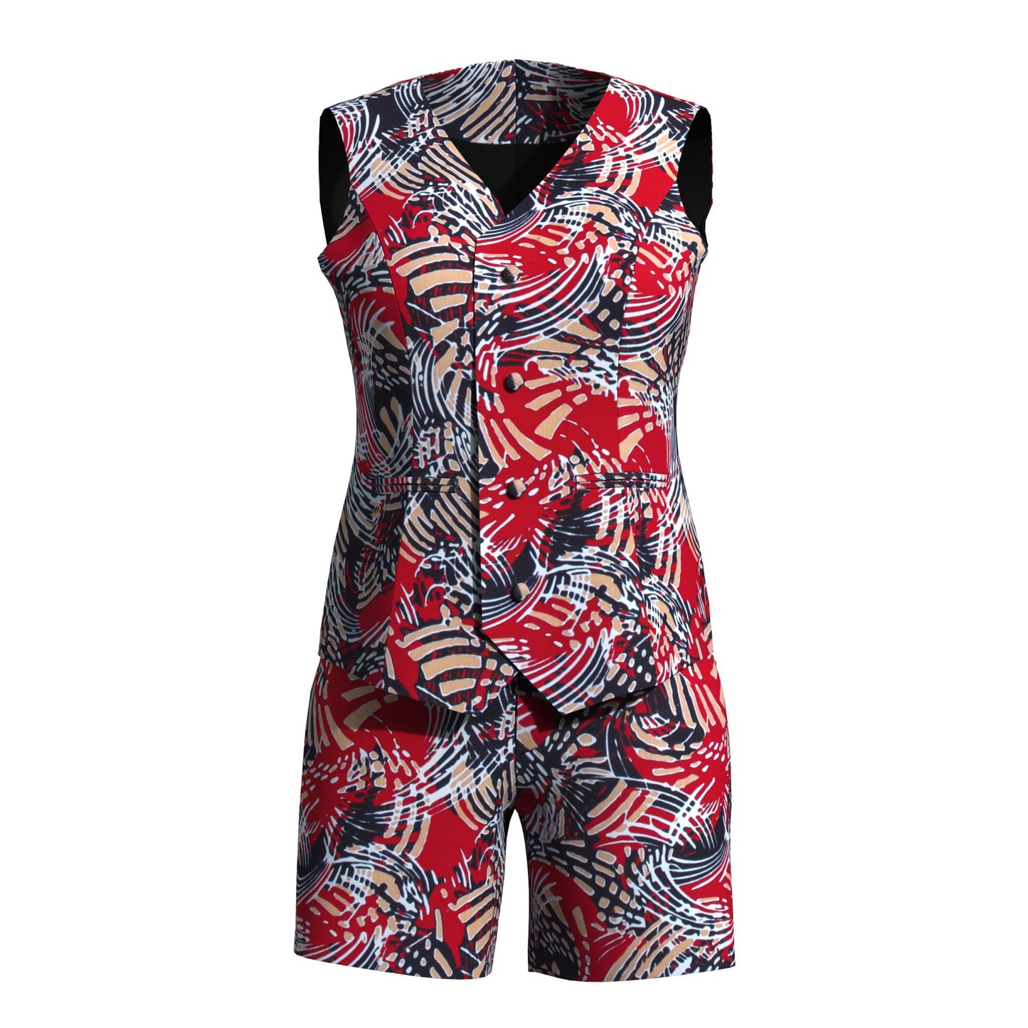 African Print Sleeveless Blazer and Shorts Co-Ord Set