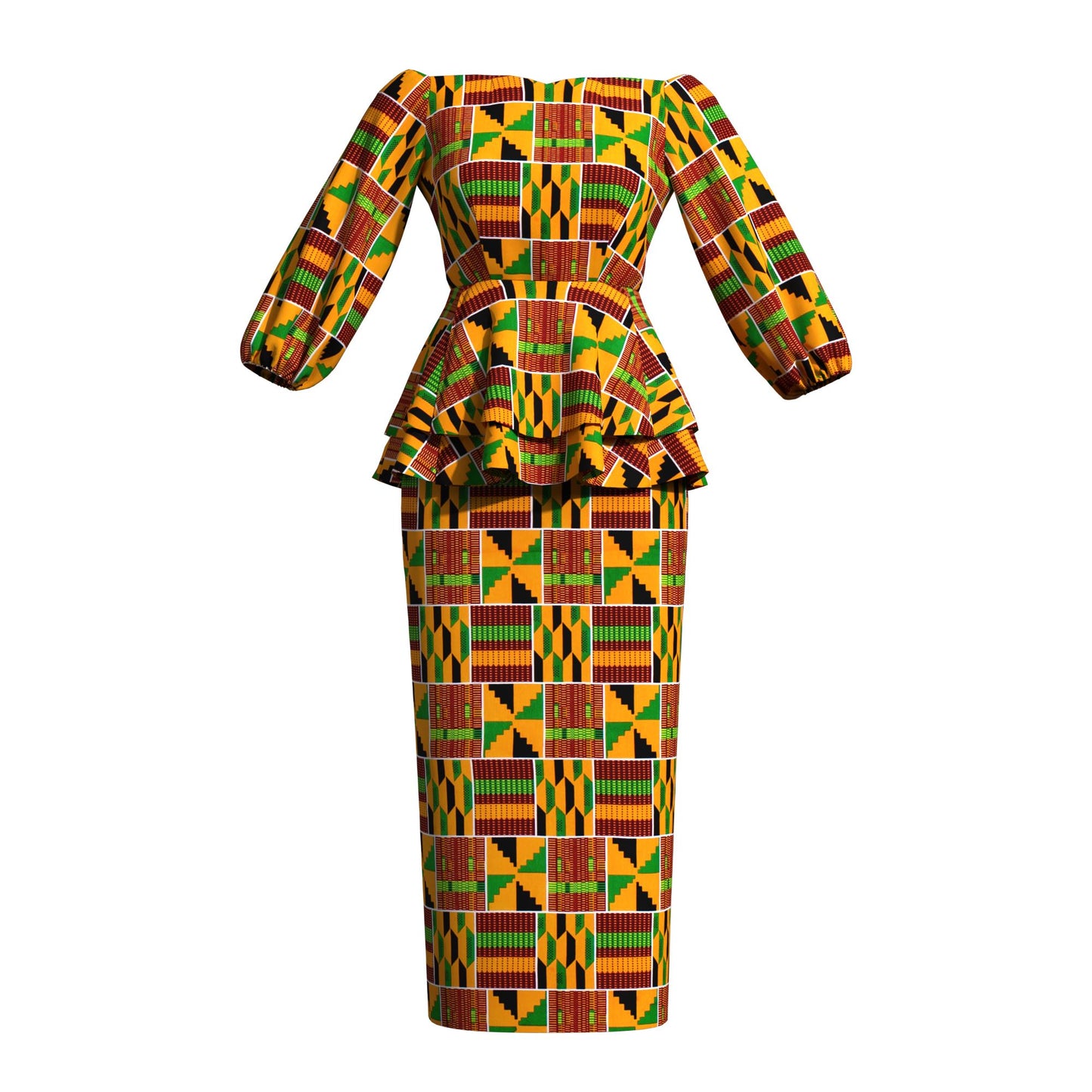 Ankara Print Elastic Cuff Peplum Top & Maxi Skirt Set