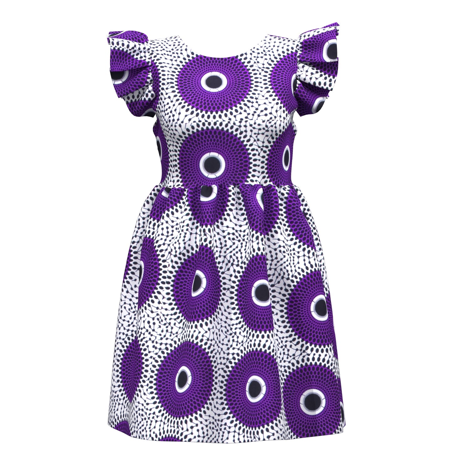African Print Pleated Sleeve Tie-Back Backless Dress