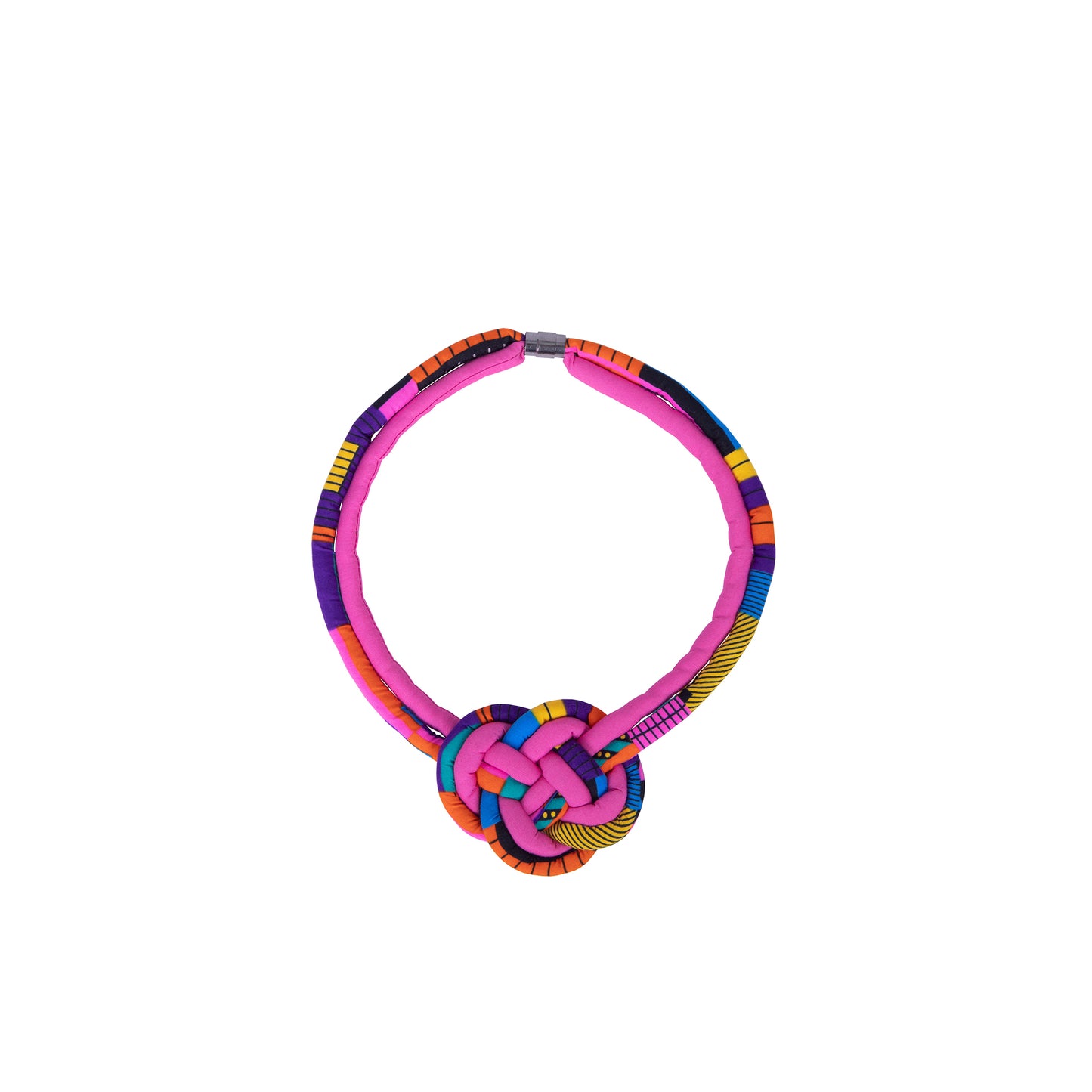 Colorful Tribal Pattern Hand Braided Fabric Knot Necklace Women Wedding Party Accessories