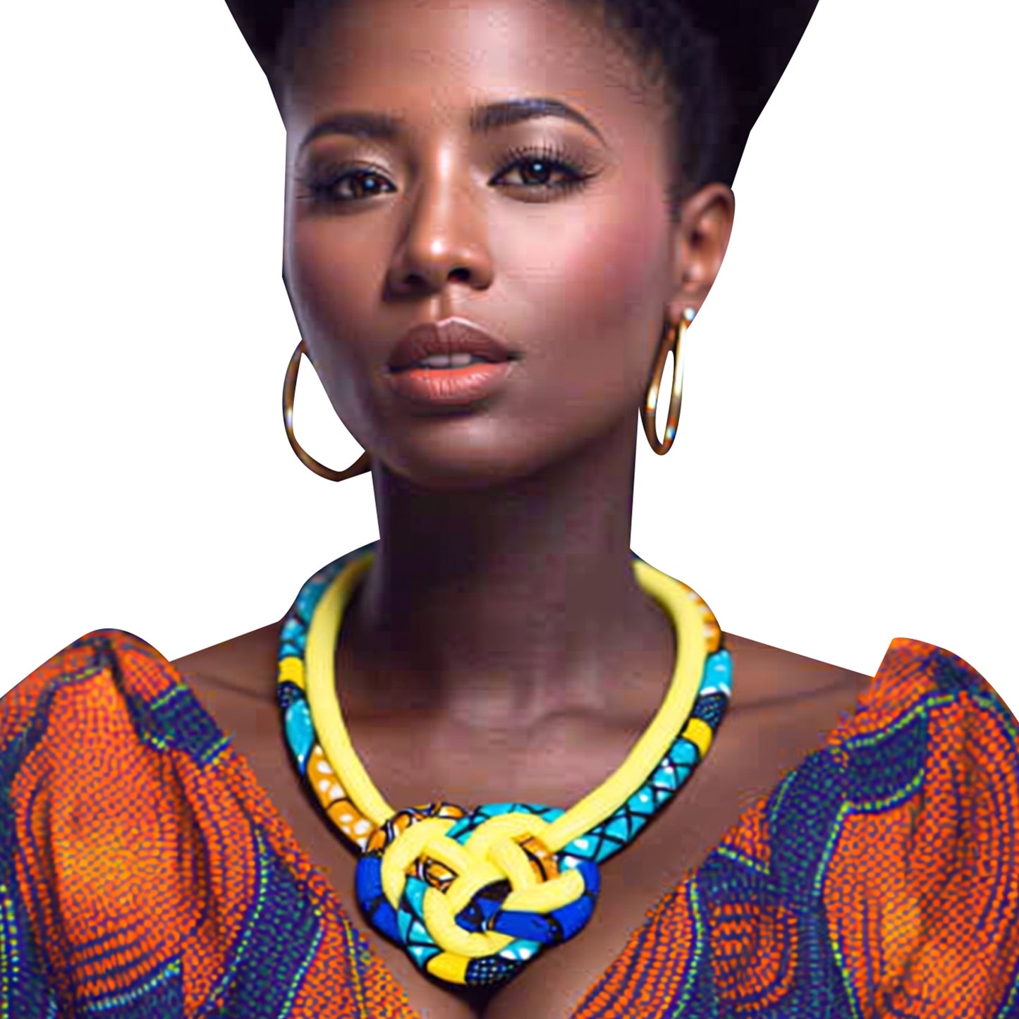 Colorful Tribal Pattern Hand Braided Fabric Knot Necklace Women Wedding Party Accessories