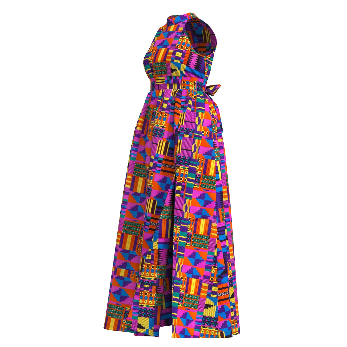 Ladies African Fabric Halter Maxi Dress With Back Bow & Side Split