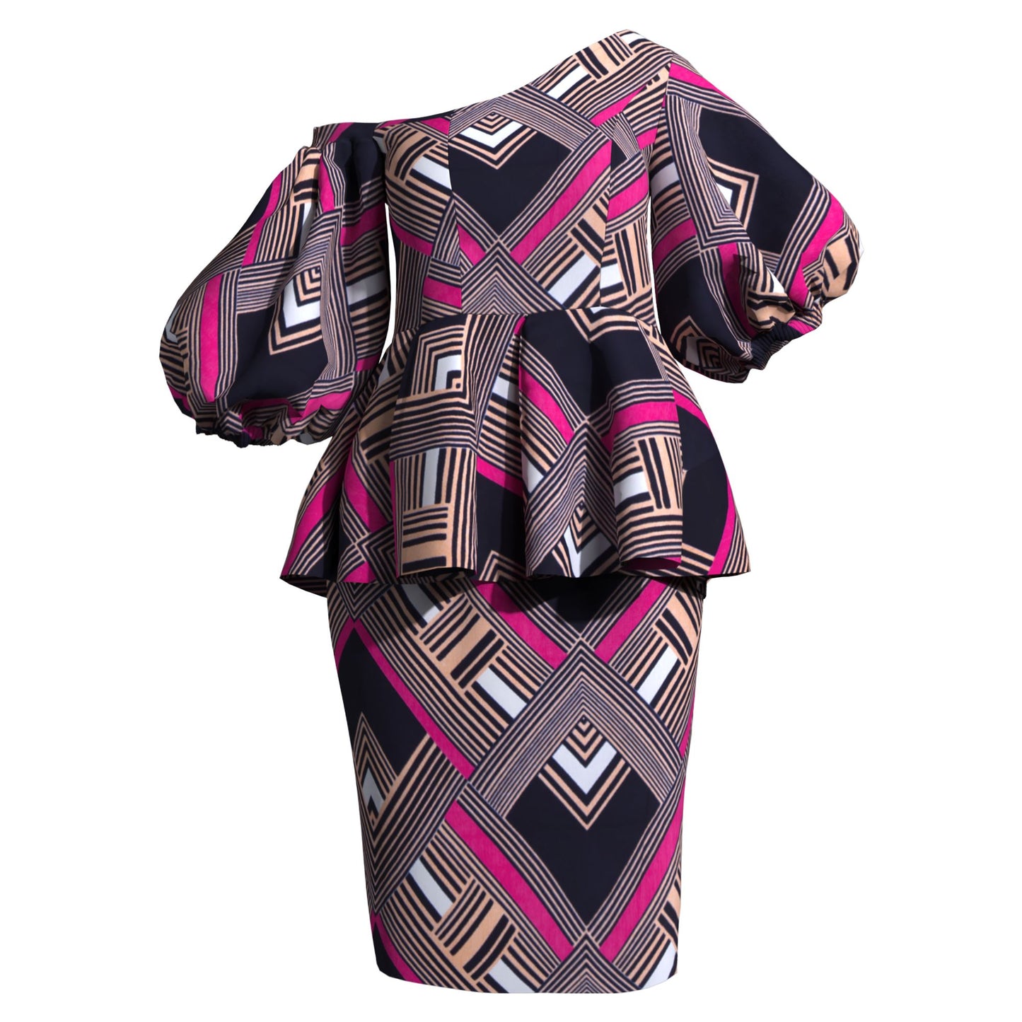 Slimming African Print Asymmetrical Neck Mini Skirt Two-Piece