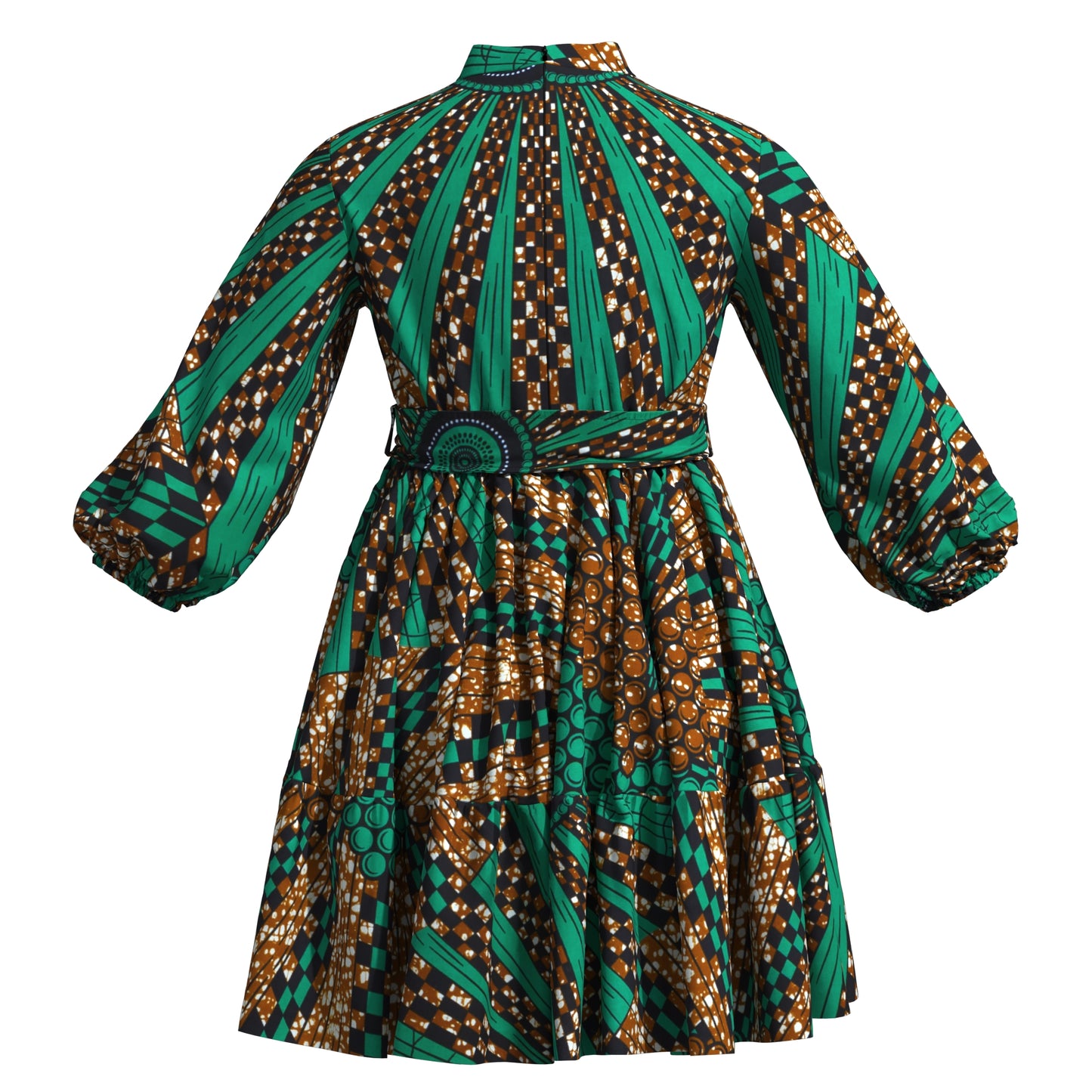 African Print Versatile Belted Stand Collar Casual Dress
