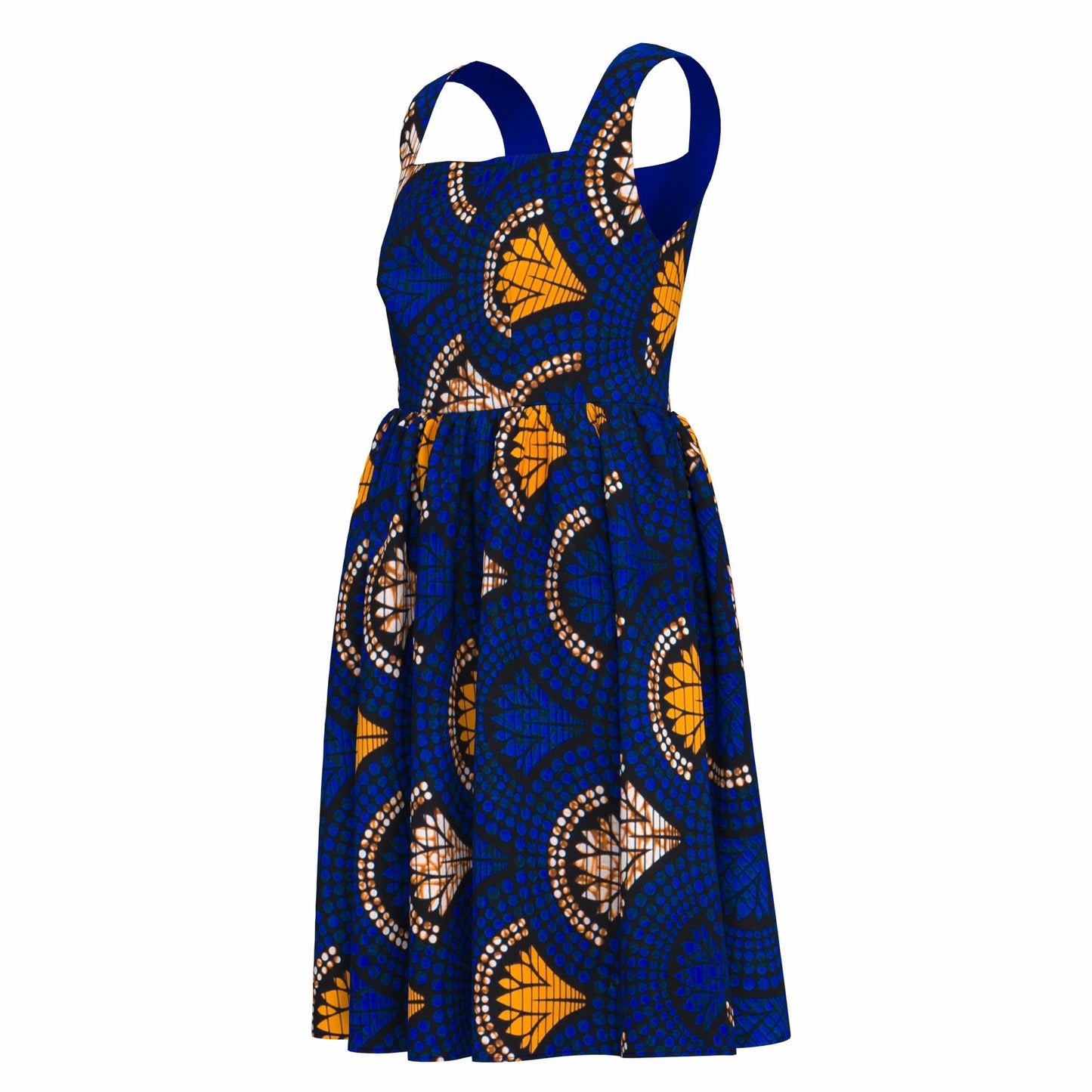 African Print Square Neck Sleeveless A-Line Midi Dress