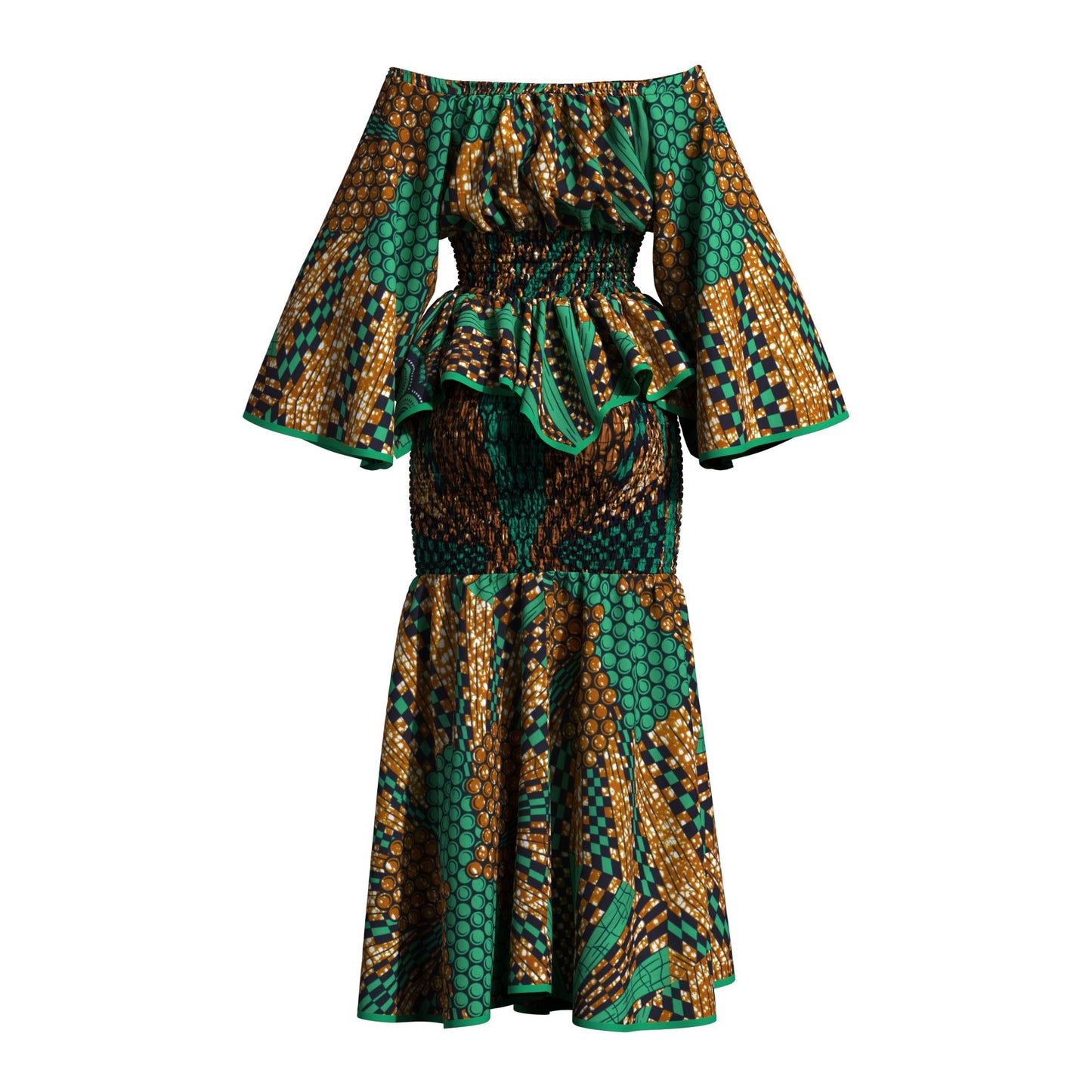 Fashion African Women Dashiki Print Off Shoulder Flare Sleeve Two Piece Set Full Smocked Stretch Casual Party Outfit