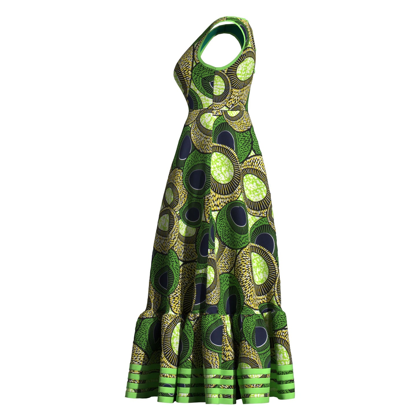 African Women All Over Culture Print Sleeveless Maxi Dress Hollow Back Decorative Buttons Casual Party Dress