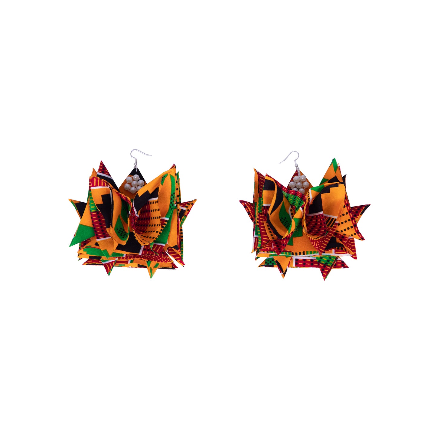 African Women Wax Print Layered Pearl Drop Earrings Accessories