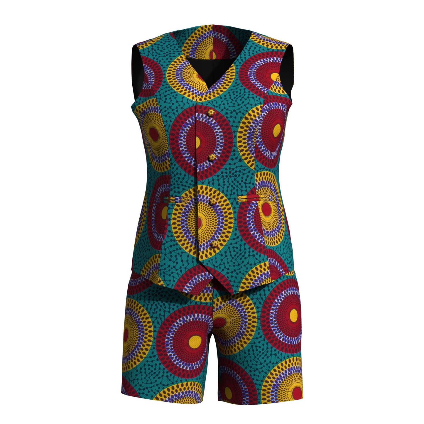 African Print Sleeveless Blazer and Shorts Co-Ord Set