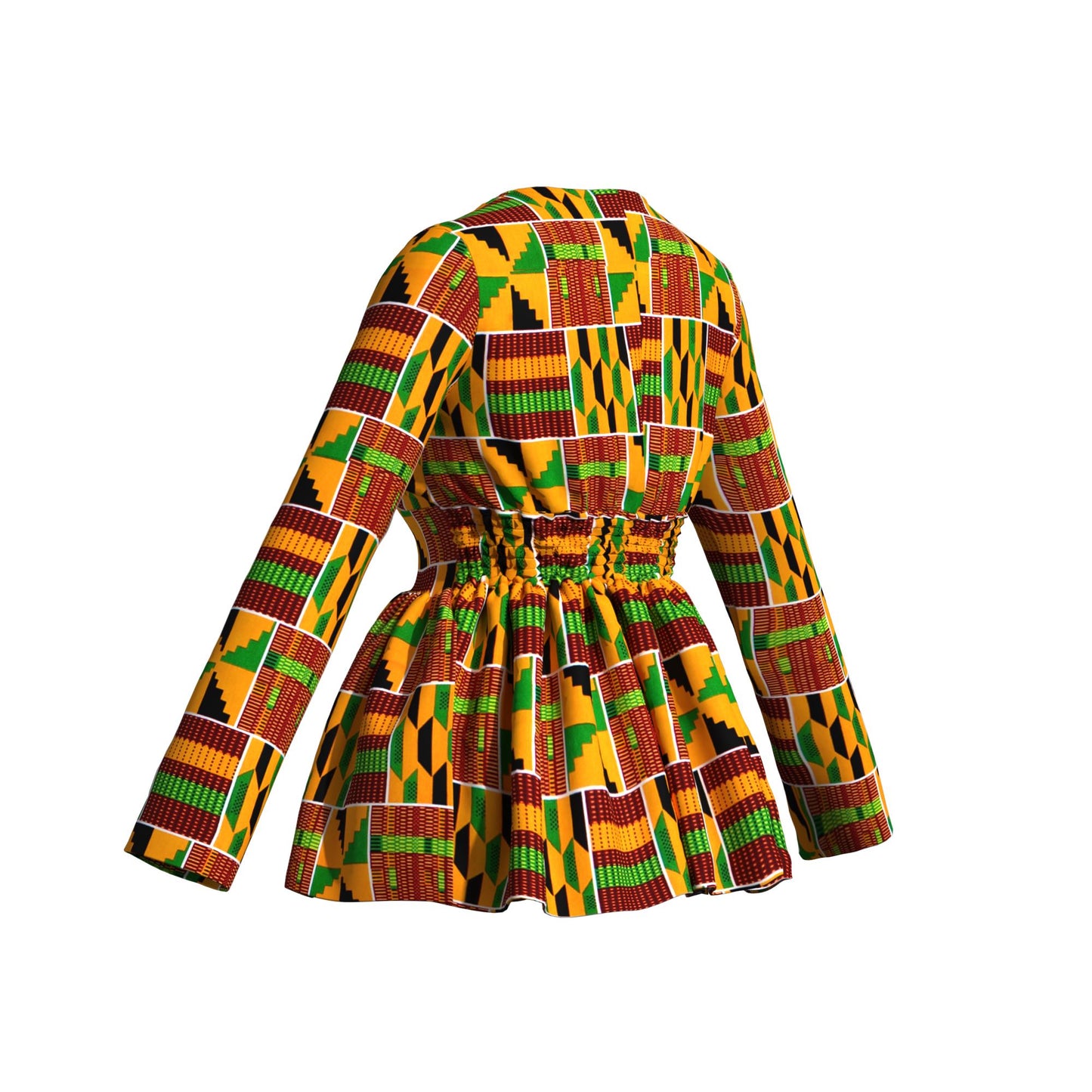 Traditional African Print Flattering Peplum Long Sleeve Top