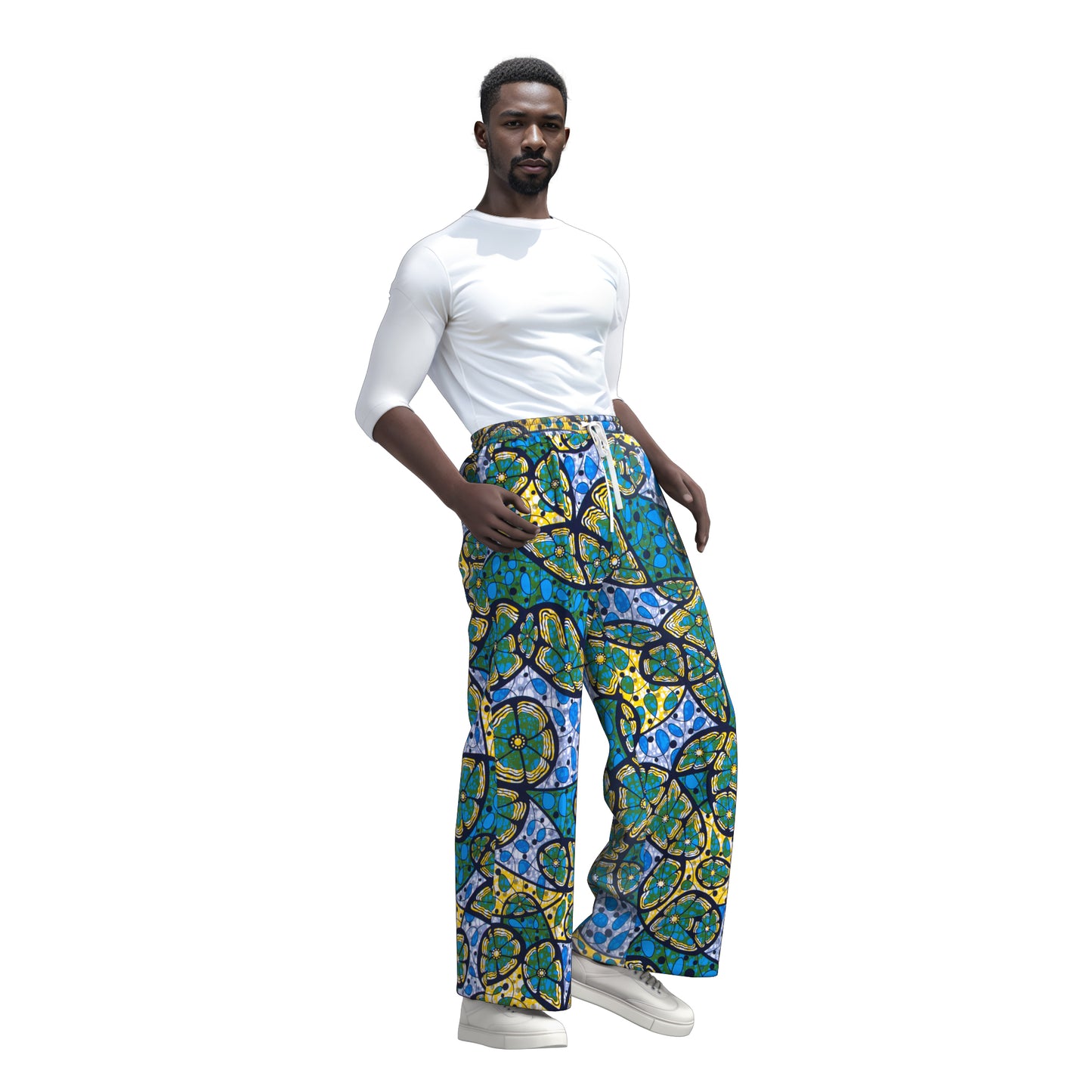 African Print Drawstring Waist Wide Leg Pants