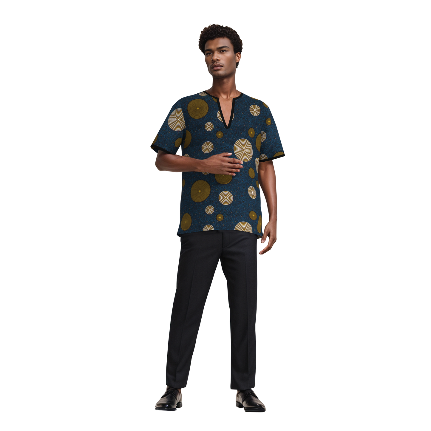 Versatile African Print Split Neck T-Shirt for Men