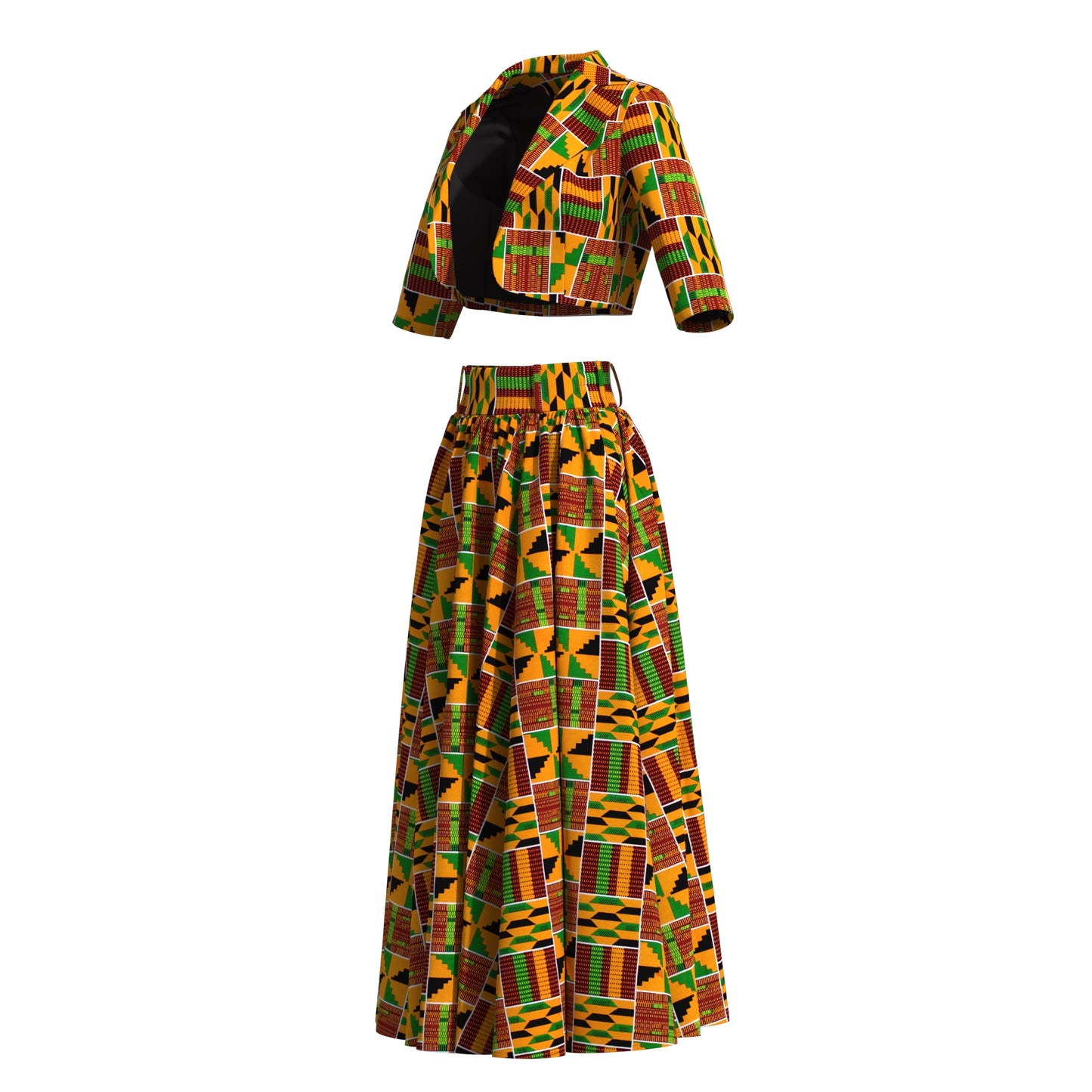 Ankara African Print Two-Piece Blazer & High Waist Maxi Skirt Set