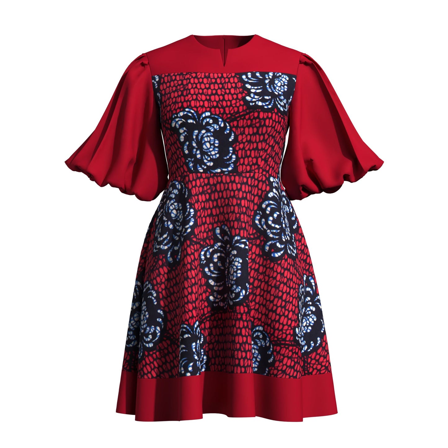 High Waist African Ankara Print Color Block Dress