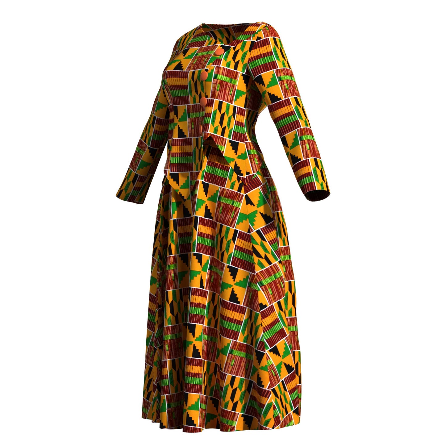 African Apparel Ankara Wax Print Asymmetric Hem Wrap Top & Maxi Skirt Se
