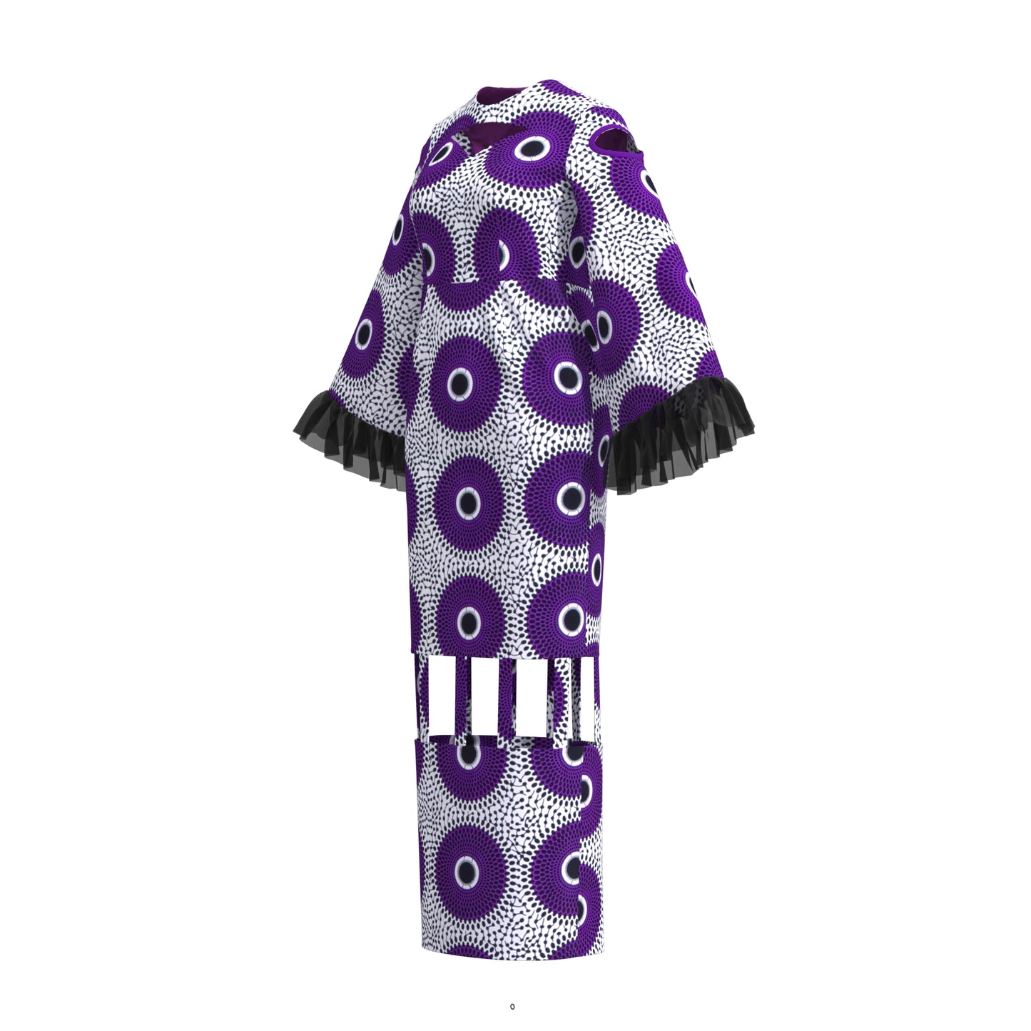 African Ankara Print Cutout Maxi Dress with Sheer Ruffle Cuffs