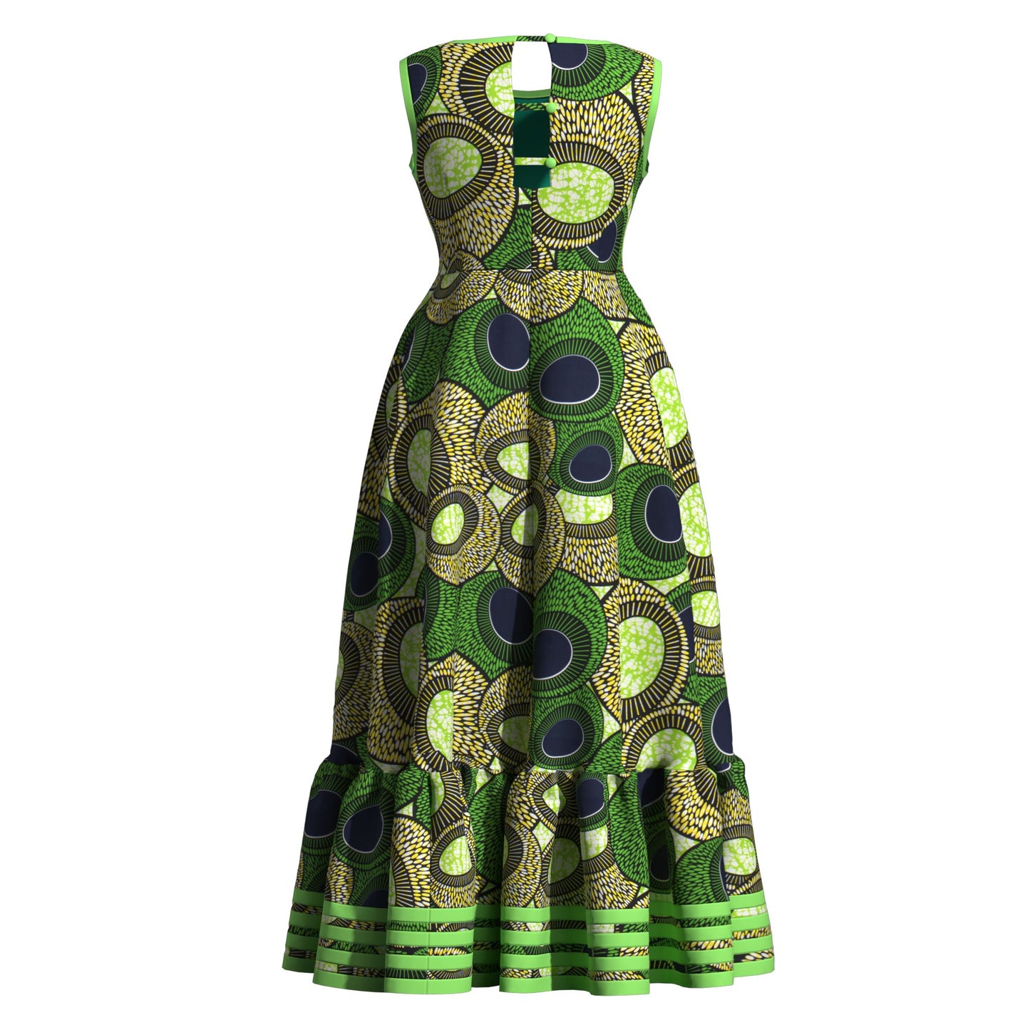 African Women All Over Culture Print Sleeveless Maxi Dress Hollow Back Decorative Buttons Casual Party Dress