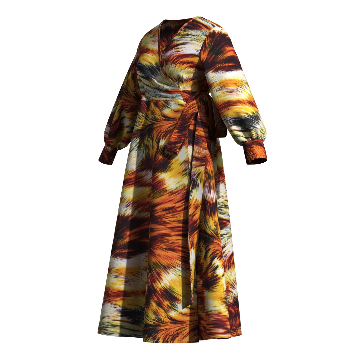 African Print Wrap Maxi Dress with Waist Tie