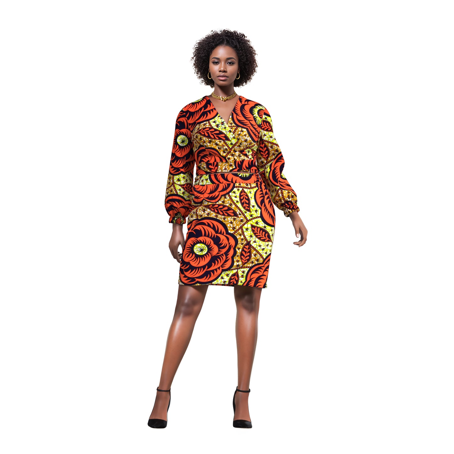 African Print Wrap Tie Top & Bodycon Mini Skirt Two Piece Outfit