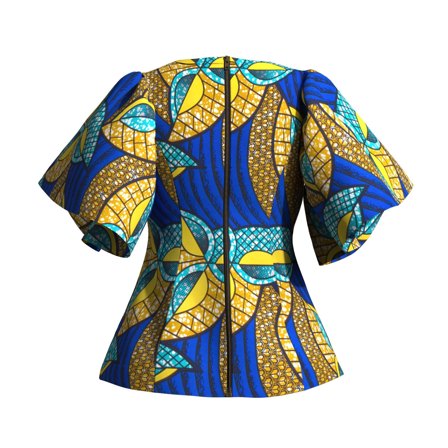 African Print Fitted Waist Flounce Sleeve Top