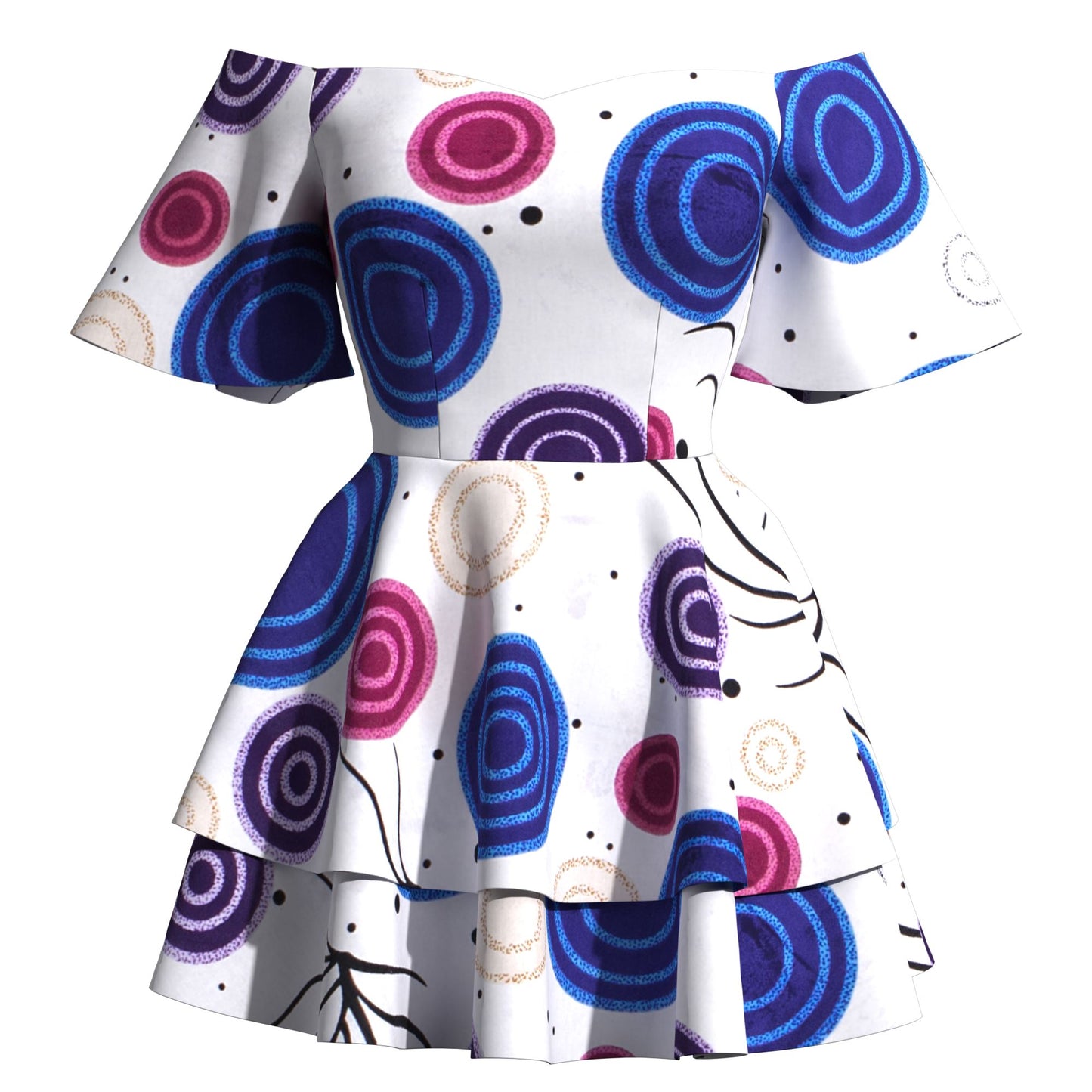 African Print Flowy Off-Shoulder Tiered Mini Dress for Women