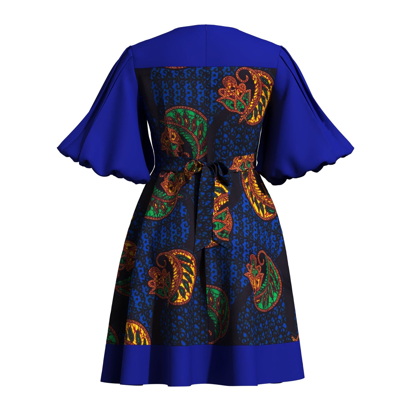 High Waist African Ankara Print Color Block Dress