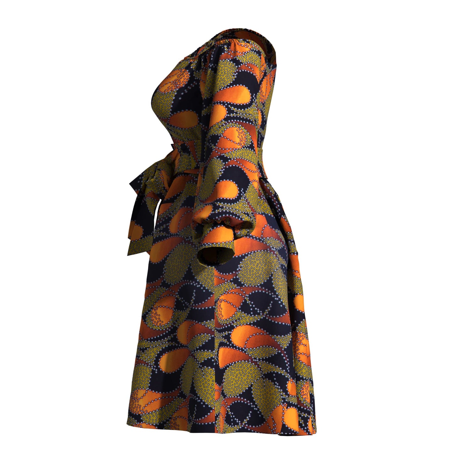 Classic African Wax Print Asymmetrical Dress, Paired with Same-Print Belt