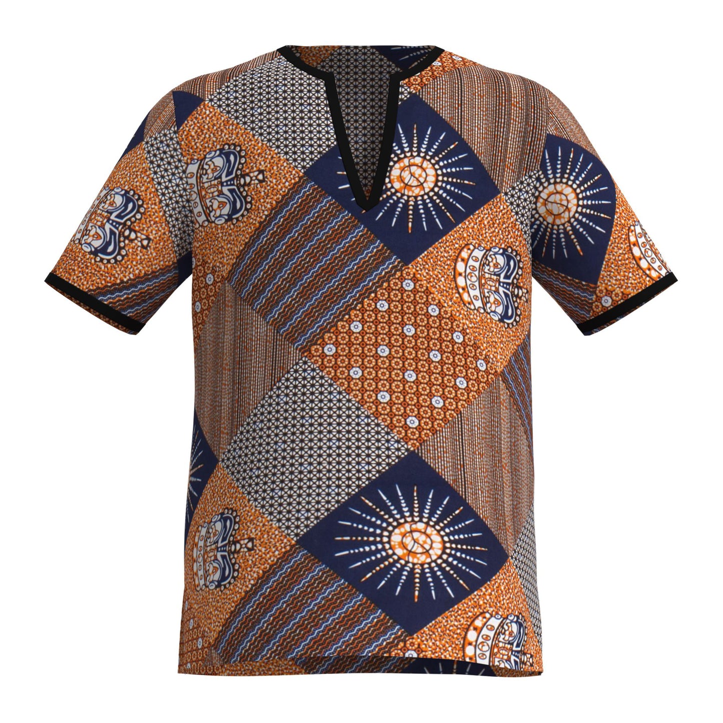 Versatile African Print Split Neck T-Shirt for Men