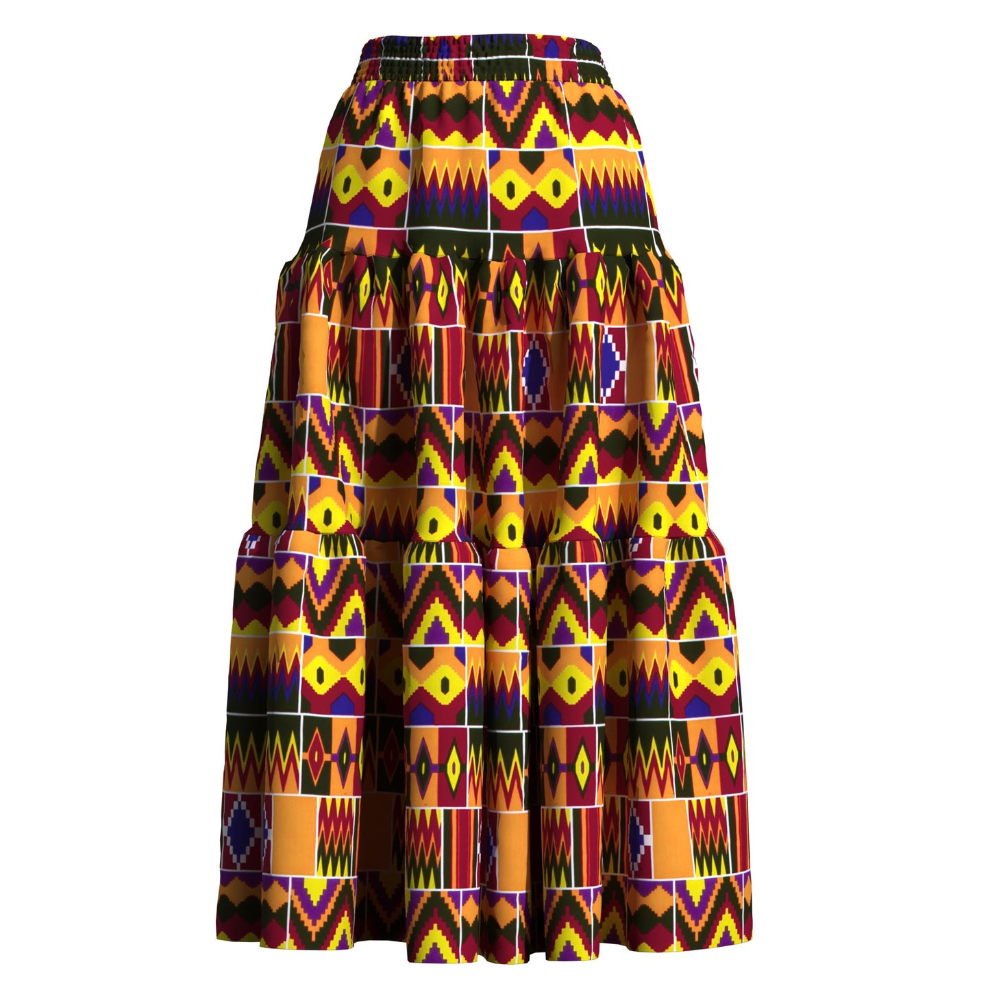 Ankara Print High Waist Tiered Ruffle Maxi Skirt