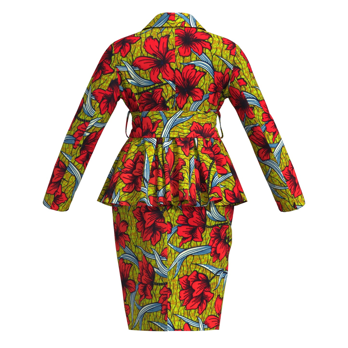 Women's African Floral Print Set Peplum Top & Skirt Suit with Belt Wedding Guest Outfit