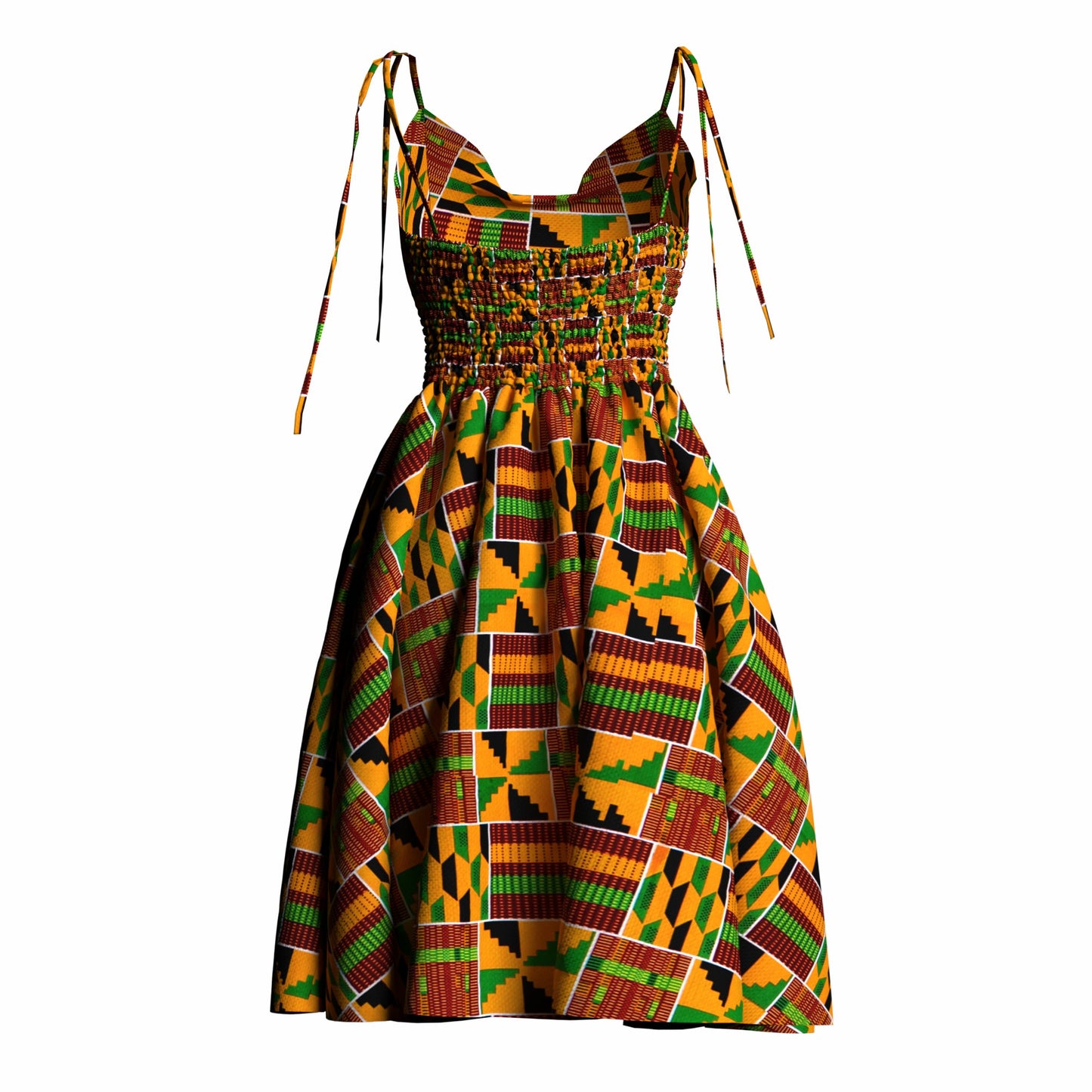 African Print Versatile Tie Strap Casual Dress