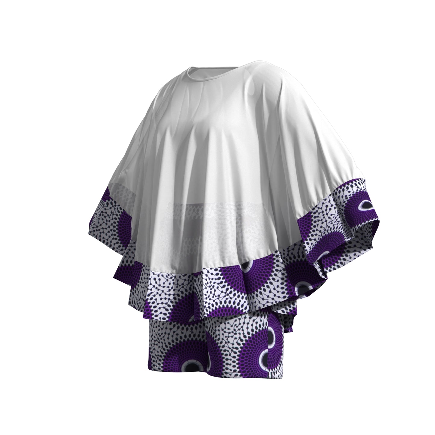 African Print Chiffon Cape Top & Shorts Two-Piece Set