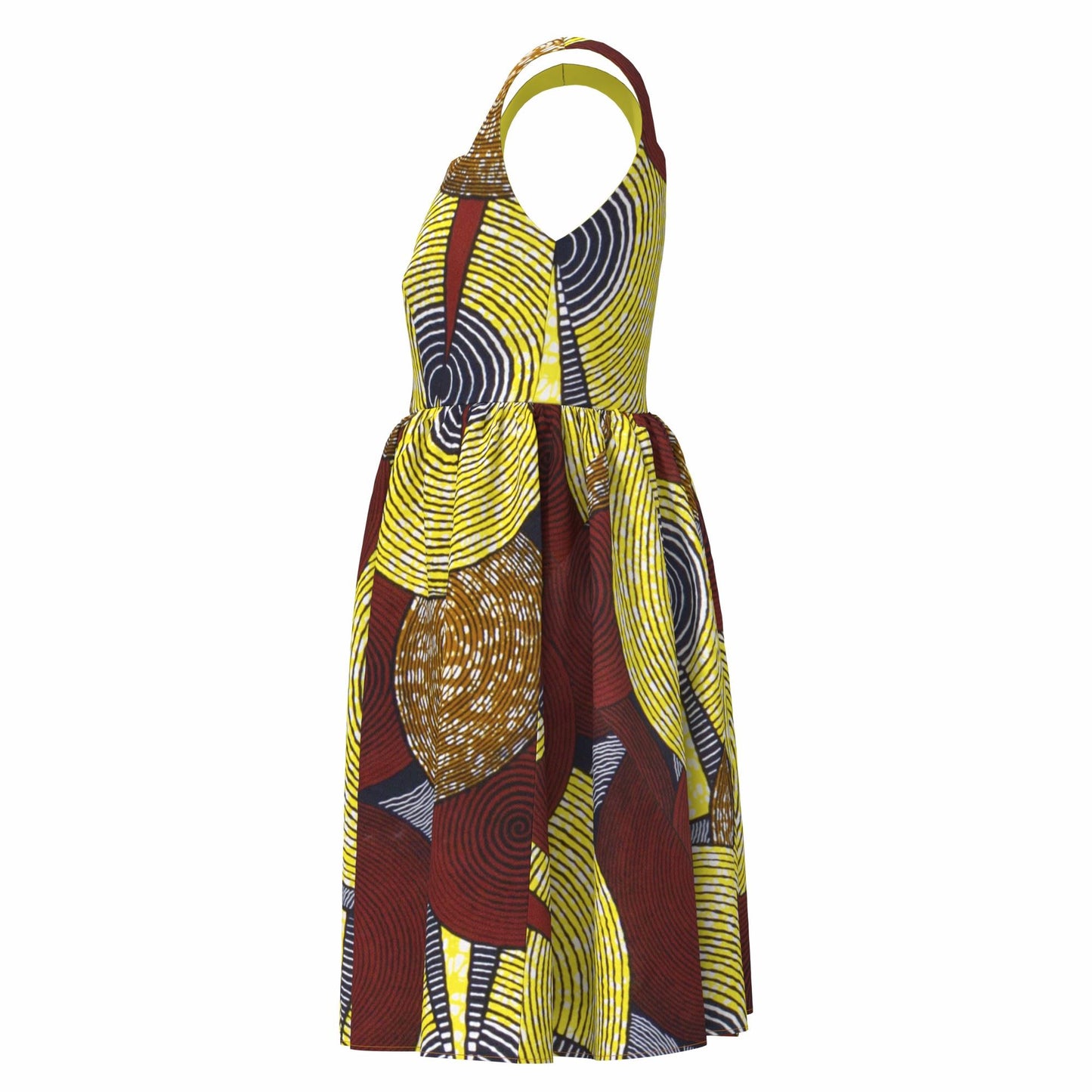 African Print Square Neck Sleeveless A-Line Midi Dress