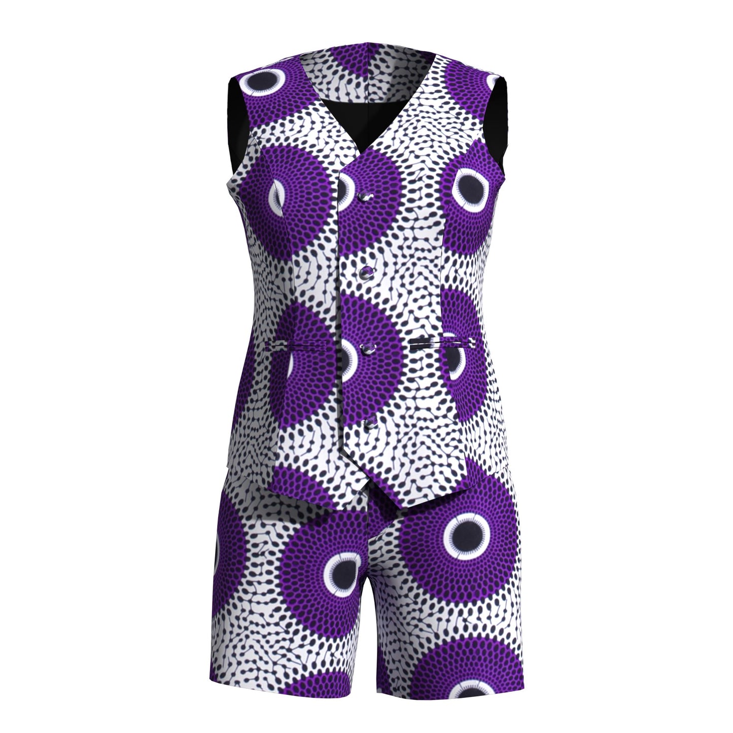 African Print Sleeveless Blazer and Shorts Co-Ord Set