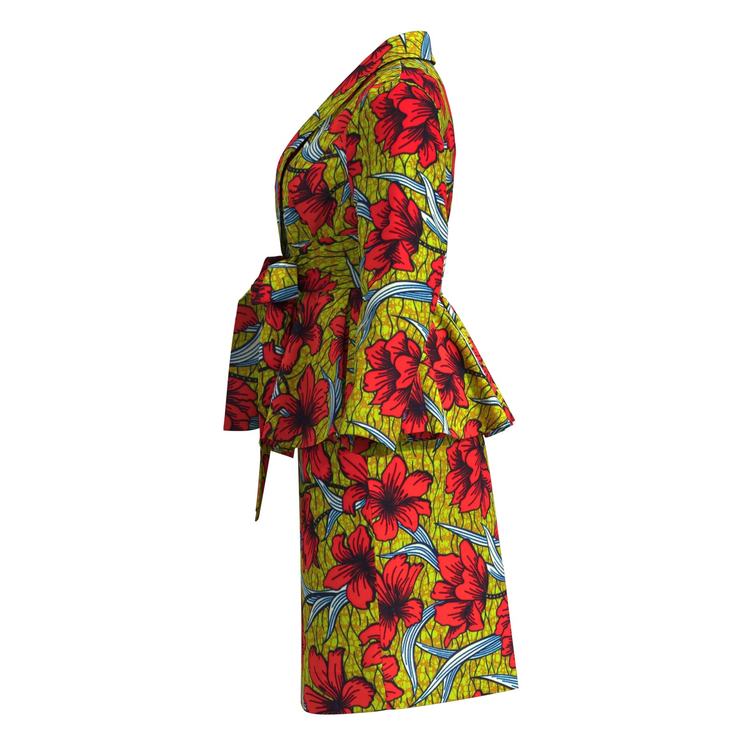 Women's African Floral Print Set Peplum Top & Skirt Suit with Belt Wedding Guest Outfit