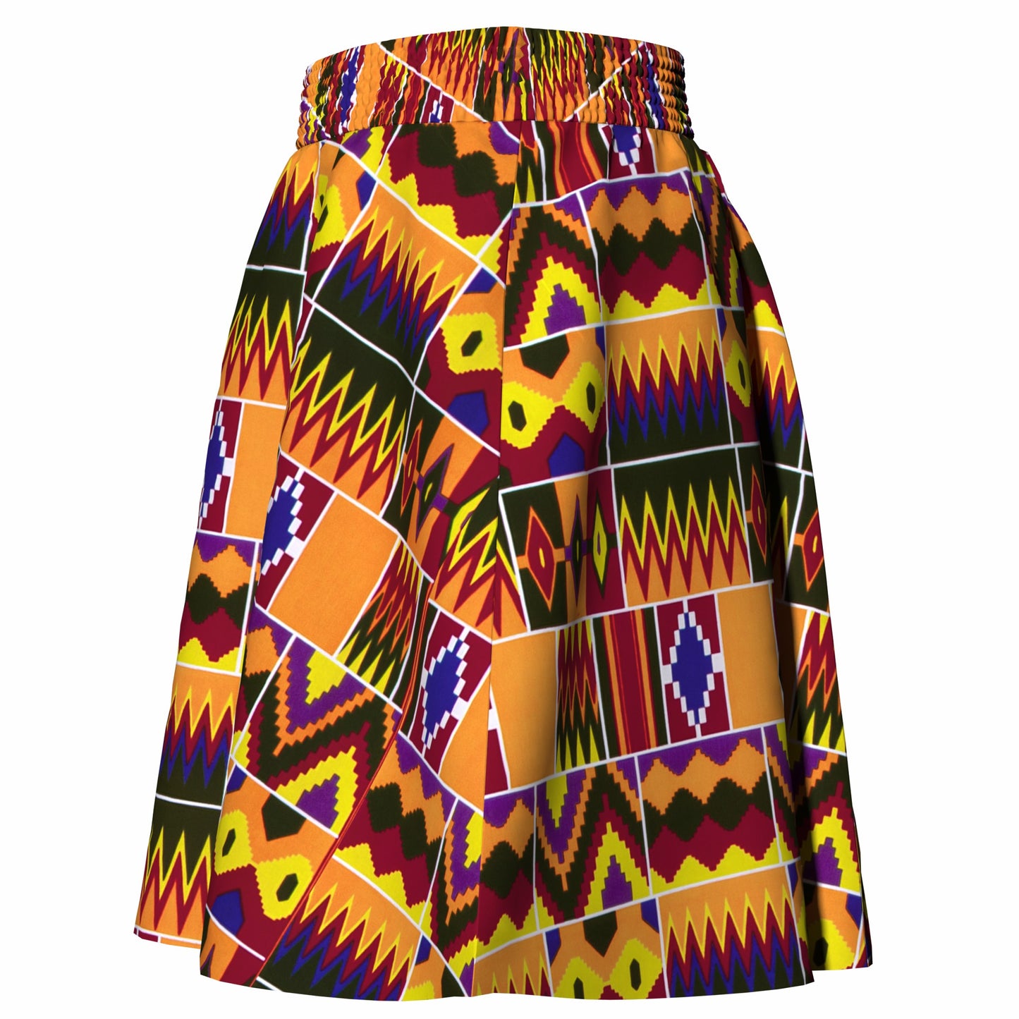 African Print High Waist Swing Skirt with Elastic Waistband